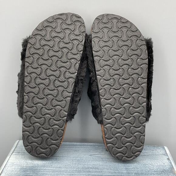 New Fitory Women’s Open Toe Slipper With Faux Rabbit lining Black Size 8 - Picture 7 of 9